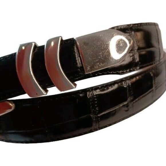 Onyx by Brighton Black Croc Embossed Leather Men’s Belt Silver Buckle Size 48 - Picture 3 of 16